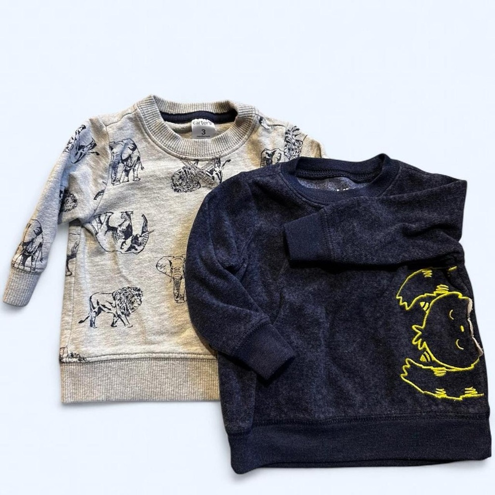 Set of 2 Animal and Monster Print Sweatshirts - Gray & Navy